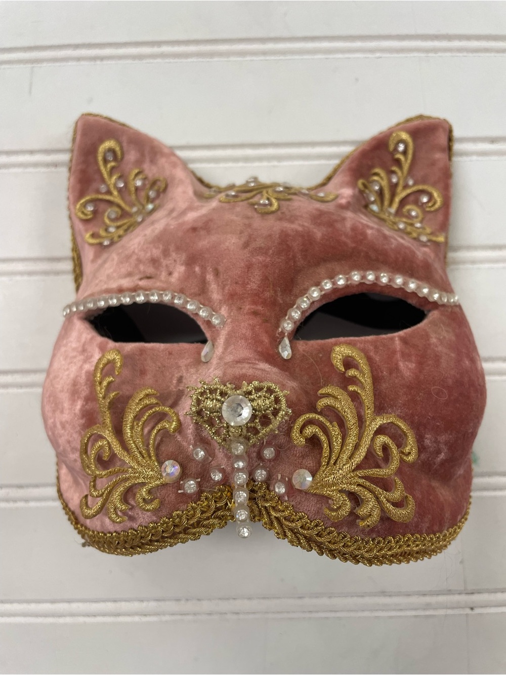 Vintage Venetian Hand Made Pink Cat Mask From Italy Rare One Of A Kind